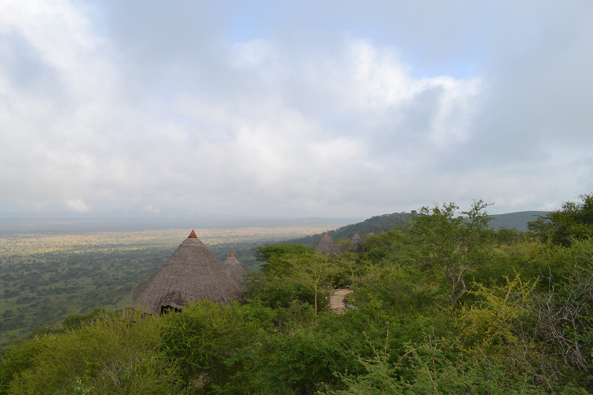 Secluded safari lodge overlooking an African wilderness